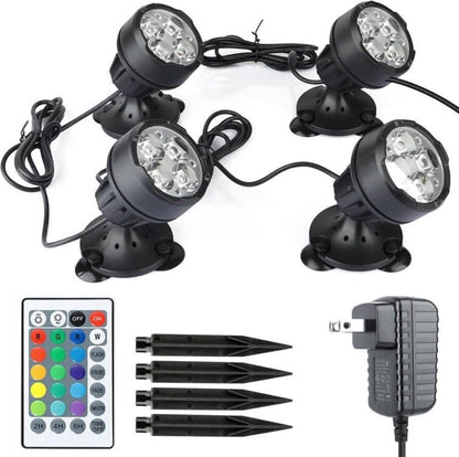Pond Lights with Timer Color Changing Outdoor Spotlights Underwater Fountain Light Dimmable IP68 Waterproof Submersible LED Landscape Lighting with Spiked Stand (Set of 4)