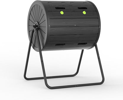 Dual-Chamber Outdoor Compost Tumbler, 37.5-Gallon Efficient Rotating Composter, UV-Resistant and Weatherproof, for Garden, Kitchen, and Yard (Black)