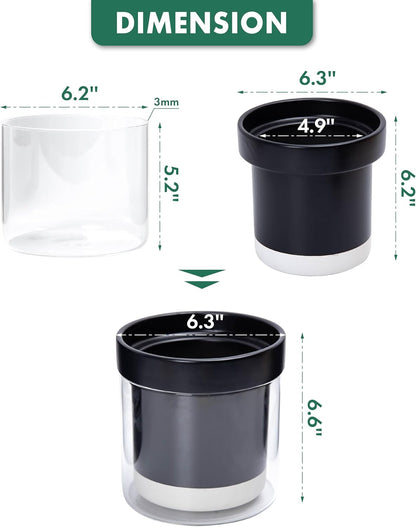 Phoenix Vine 6 Inch Self Watering Planter Pot, Black Terracotta Clay Pot with Glass Reservoir for Indoor Plants, Herbs, Flowers, Set of 2, 52-C-F-2