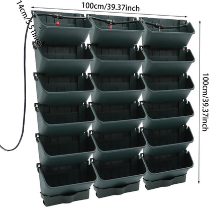 Self-Watering Wall-Mounted Planter, Vertical Wall Planter 18 Pots Vertical Living Wall Planter Indoor Plant Grow Pots w/Timer&Long Hose, Plant Flower Pot Holder for Flowers Vegetables (Green)