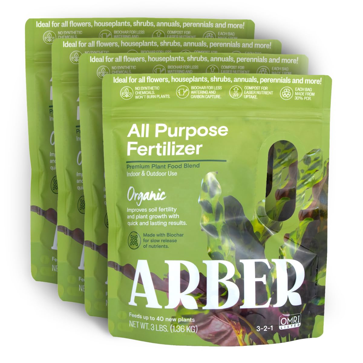 Premium All-Purpose Granular Fertilizer - 4 Pack – Organic Nutrients for Plants, Vegetables, Flowers and Lawn – Boosts Growth & Soil Health – 4 lb