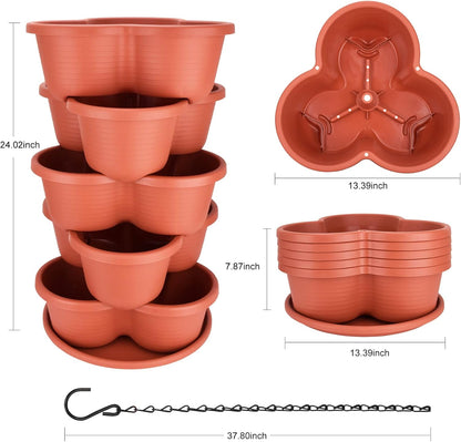 5 Tier Vertical Planters Stackable Gardening Planter for Strawberries, Flowers, Herb and Vegetables, Brick Red