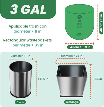 Compost Bags 3 Gallon,100 Count,Compost Food Scrap Waste Bags Fits Countertop Bin,Small Kitchen Food Scrap Waste Bags,Compost bin bags,Certified by BPI,ASTM D6400 and OK compost HOME certified