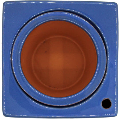 2-Pack Ceramic African Violet Self Watering Pot 6 Inch Square Pot 3.5 Inch Innter Pot Easy Fill Water Reservoir White Blue