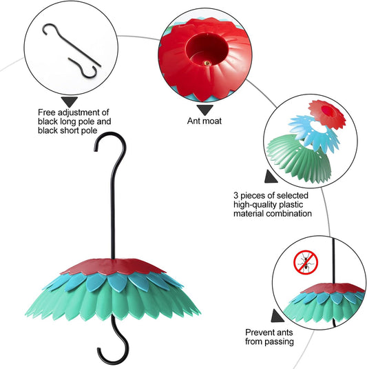 8" Nectar Defender for Hummingbird Feeder with Ant Guard, Skaithee Bird Feeder Baffle with Ant Moat & Rain Guard & Shepherd Hooks, Bright Colors Attract More Humming & Wild Birds (Green 8 inches)