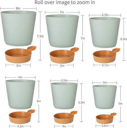 GARDIFE Plant Pots 8/7/6.5/6/5.5/5 Inch Self Watering Planters with Drainage Hole, Plastic Flower Pots, Nursery Planting Pot for All House Plants, African Violet, Flowers, and Cactus,Green