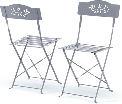 Alpine Corporation Indoor/Outdoor 3-Piece Bistro Set Folding Table and Chairs Patio Seating, Gray