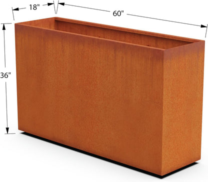 Large Rectangular Planters for Outdoor Plants - 60x18x36 Inch Corten Steel Planter, Extra Large Outdoor Planter Box for Patio, Garden & Privacy Screen