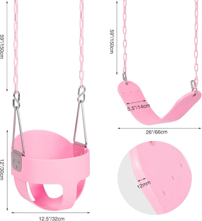 RedSwing High Back Full Bucket Swing with Heavy Duty Swing Seat Combo Pack (Triangle and Chain Dip), Tree Straps Included, Pink