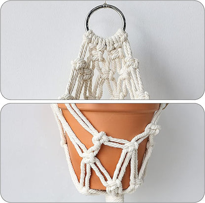Boho Macrame Plant Hangers - Handmade Hemp Rope Hanging Baskets for Indoor Plants with Ceiling Hooks, Bohemian Home Decor Outdoor Wall Art