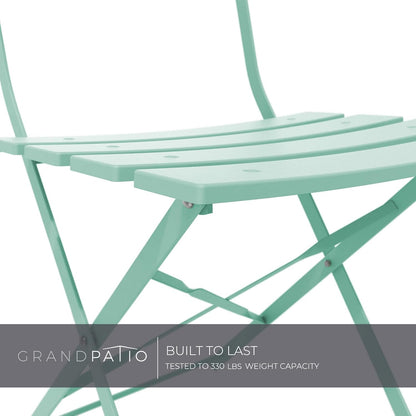 Grand Patio Premium Steel Patio Bistro Set, Folding Outdoor Patio Furniture Sets, 3 Piece Patio Set of Foldable Patio Table and Chairs, Mint Green