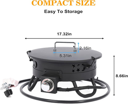 Portable 17 inch Propane Fire Pit 58000 BTU Smokeless Gas Fire Bowl with Adjustable Flame,Cover Carry Kit,CSA Certified for Camping,Patio,Backyard,RV&Tailgating-Includes Hose&Lava Rocks