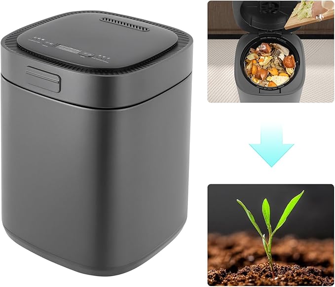 Kitchen Electric Composter 2.5L Larger Capacity Electric Kitchen Composter IndoorSmart Odorless Compost Bin Turns Kitchen Waste to Fertilizer Garden Food Compost Machine (Black)