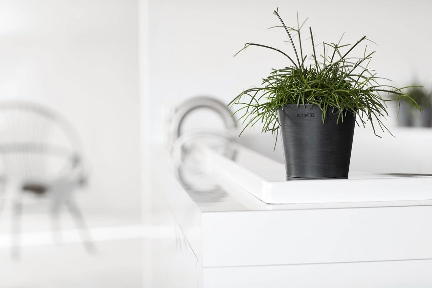 Ecopots Amsterdam Mini Durable Modern Round Recycled-Based Composite Flower Pot Planter, Dark Grey, 4"