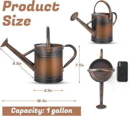 1 Gallon Watering Can for Plants, Watering Cans for Indoor&Outdoor Gardening, Galvanized Steel Watering Pot with Removable Spout, Metal Water Can with Ergonomic Movable Handle(Copper)