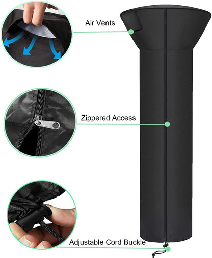 Siruiton Patio Heater Covers with Zipper & Air Vent - Waterproof, Dustproof, Wind-Resistant, UV/Snow-Resistant, 420D - Black (2 Pack, 87" Height x 33" Dome x 19" Base)