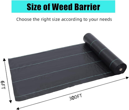 6ft X 300ft Weed Barrier Landscape Fabric Heavy Duty, Premium 2.4 oz Ground Cover Weed Block Gardening Mat, Easy Setup & Superior Weed Control, for Erosion Control, Weed Barrier
