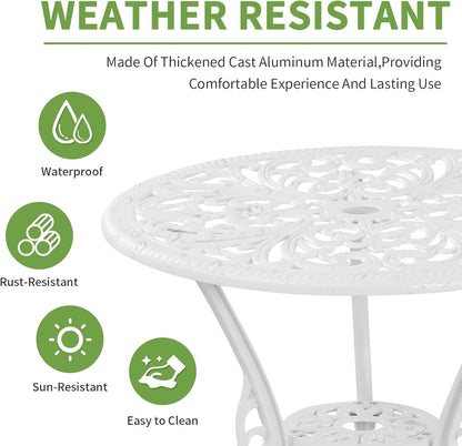 Cast Aluminum Patio Bistro Sets 3 Piece, Outdoor Bistro Set 3 Piece, Aluminum Bistro Set Outdoor, Patio Table Set with 1.97" Umbrella Hole, Patio Furniture Set for Backyard, Porch