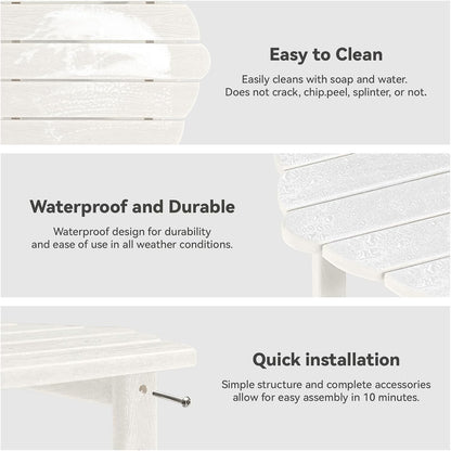 Small Outdoor Side Tables Modern 2-Tier Adirondack Table Rustic End Table HDPE Storage Shelf Industrial Corner Rectangle Coffee Table for Patio Garden Balcony Backyard Pool Farmhouse Home White