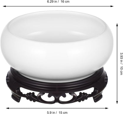 Ceramic Chinese Pot with Base White Water Lily Bowl 6Inch Porcelain Lotus Pot Jardiniere Planter Oriental Fish Bowl Bonsai Vase
