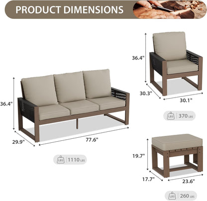 EAGLE PEAK Natural Wood Outdoor Patio Furniture, Cedar Furniture, Conversation Set, Outdoor Seating for Deck Patio Porch, Sofa, 2 Chairs & 2 Ottomans, 5 Pieces, Brown/Beige