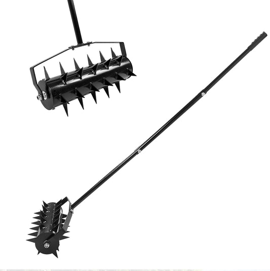 Rolling Lawn Aerator, 18 Inch Manual Aerator Lawn Tool Aerator Lawn Soil Penetrator with 50 Inch Handle, Lawn Aerator Roller for Garden Yard
