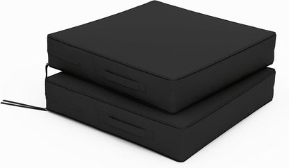 Patio Chair Cushions 22 X 22 X 4 Inch Waterproof Outdoor Seat Cushions for Patio Furniture, Outdoor Sofa Couch Pads with Ties & Handle, Set of 2, Black