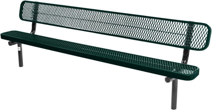 Heavy-Duty Outdoor Bench Thermoplastic Coated, Expanded Metal, Commercial-Grade Seating, Made in America (Inground with Back, 8 Ft, Textured Dark Green)