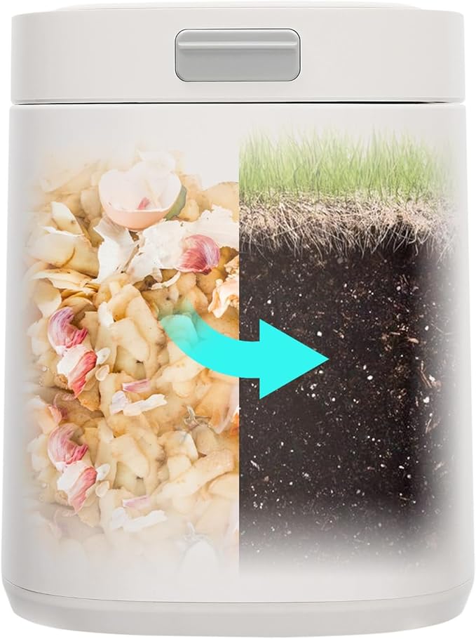 Kitchen Electric Composter 2.5L Larger Capacity Electric Kitchen Composter IndoorSmart Odorless Compost Bin Turns Kitchen Waste to Fertilizer Garden Food Compost Machine (White)