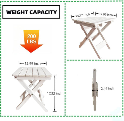 Outdoor Side Table, No Assembly Folding Wooden End Table for Outside or Indoor, Small Patio Tables for Camping, Pool, Bathroom, Backyard and Porch (White)