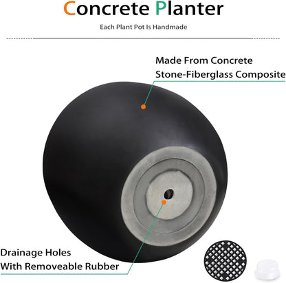 Ball Concrete Planter Outdoor Indoor, Large Tall Cement Plant Pots for Trees Flowers (Black, 20 inch)