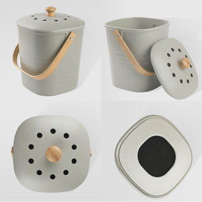 Compost Bin Kitchen, LALASTAR Countertop Compost Bin with Lid, Made of Sustainable Bamboo Fiber, Odorless Indoor Compost Bucket, 1 Gallon, Grey, Square