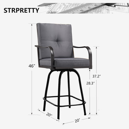 Patio Swivel Bar Stools Set of 2, Outdoor Bar Height Patio Swivel Chairs with Cushion for Garden Balcony Backyard (Grey)