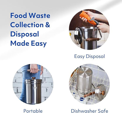 Vatya Stainless Steel Kitchen Compost Bin - NO Filter Countertop Composter, Composting Bucket, Counter Top Small Indoor Food Waste Container with Lid, Odorless Food Scrap Pail, Small 0.5 Gallon