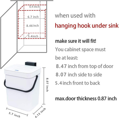 Compost Caddy, Detachable Handle and Countertop Bin, Small Compost Bin with Lid, Plastic Tiny Wastebasket for Office/Kitchen/Refrigerator/RV, 3L/0.8 Gal Series, White
