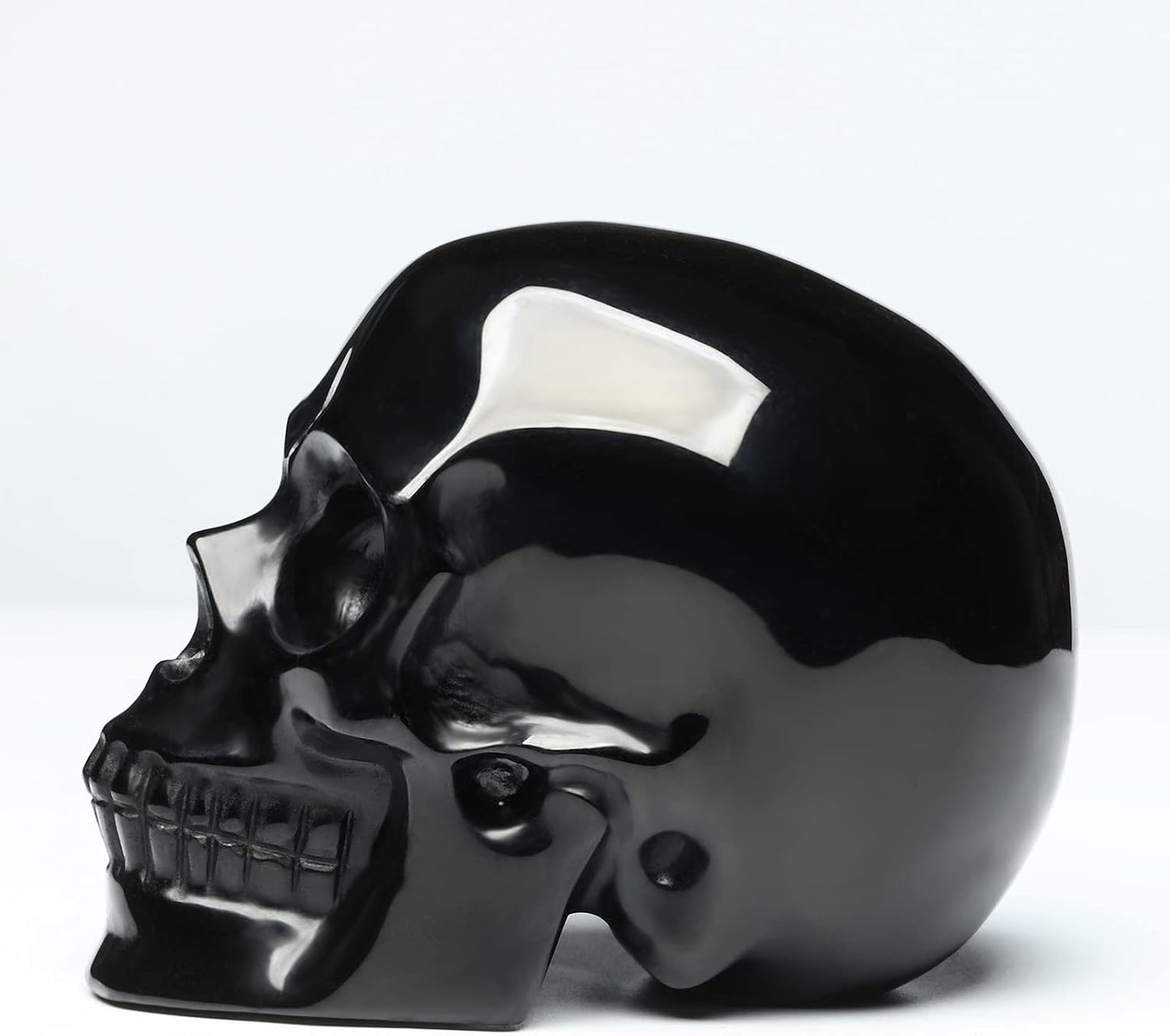 5''Natural Black Obsidian Crystal Skull Head Hand Carved Reiki Healing Stone Statue Healing Home Office Art Room Decoration