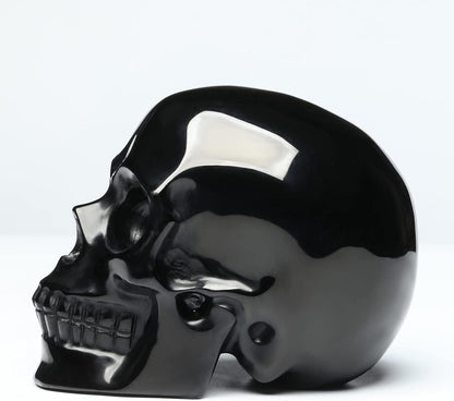 5''Natural Black Obsidian Crystal Skull Head Hand Carved Reiki Healing Stone Statue Healing Home Office Art Room Decoration