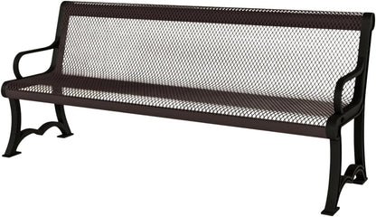 Coated Outdoor Furniture Heavy-Duty Outdoor Bench Thermoplastic Coated, Expanded Metal, Commercial-Grade Garden Bench, Made in America (Portable with Back, 4 Ft, Brown)
