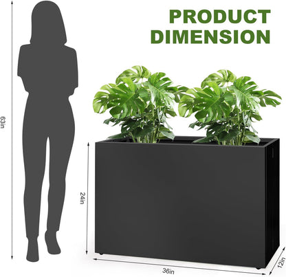 Galvanized Steel Planter Box - No Installation Required Metal Rectangular Block Long Box Planter Modern Outdoor Planters All-Weather Use with Drainage Holes for Patio/Porch, 36×24×12IN