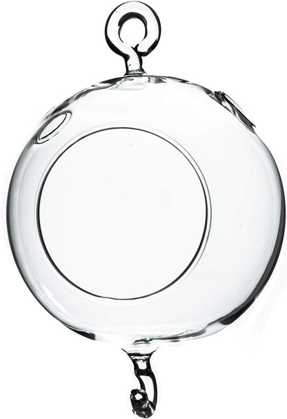 WGV Hanging Terrarium Globe, Width 4", Height 6", Double Hook, DIY Air Succulent Planter, Clear Glass Vase Orb, Candle Holder for Windowsill Outdoor Garden Decor, 1 Piece