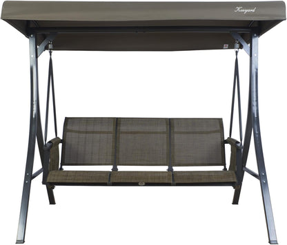Kozyard Brenda 3-Seat Patio Swing Chair, Outdoor Porch Swing Glider with Adjustable Canopy, Side Pouches, Breathable Seat and Back, for Garden, Poolside, Backyard (Taupe)
