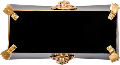Jaye's Studio Paws and Claws Regency Fluted Rectangular Cachepot, Black Metal Planter with Gold Trim, Flower Centerpiece Planter, Boho Indoor Plant Pot, Black Home Decor, 12 Inch