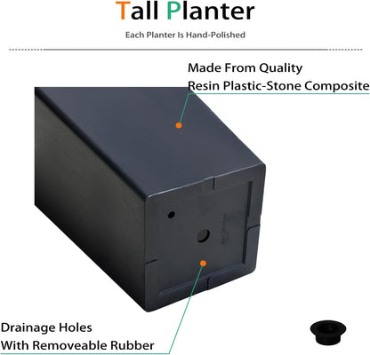 Resin Planter Outdoor Indoor, Taper Plant Pots for Flowers (Black, 20 inch - 2 Pack)