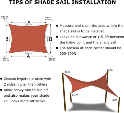 KANAGAWA 16'X16' Rust Red Custom Size Sun Shade Sail Square UV Block Canopy Cover for Patio Backyard Lawn Garden Outdoor (Customized Available)