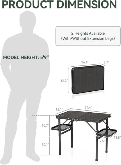 Titanker Folding Camping Table Small 2ft, Small Camp Table Portable with 50% Extra Space, Folding Picnic Set, Portable Beach Table, Car Camping Essentials, Aluminum Light & Solid