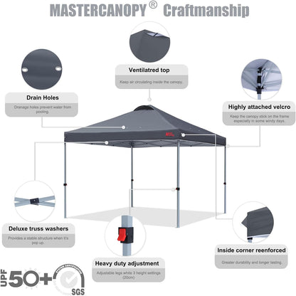 MASTERCANOPY Durable Pop-up Canopy Tent with Roller Bag (10x10, Dark Gray)