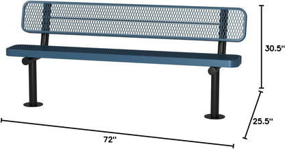 Coated Outdoor Furniture Heavy-Duty Outdoor Bench Thermoplastic Coated, Expanded Metal, Commercial-Grade Seating, Made in America (Surface with Back, 6 Ft, Light Blue)