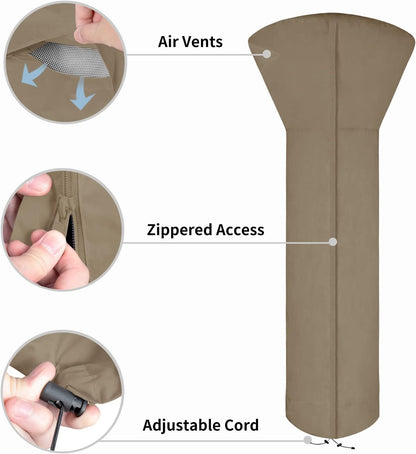 Easy-Going Patio Heater Cover with Zipper and Storage Bag, Waterproof Outdoor Heater Cover Dustproof, UV-Resisant, Wind-Resistant (89" H x 33" D x 19" B, Camel)