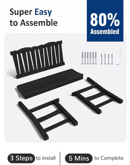 Outdoor Bench Weatherproof, 2-Person Garden Benches for Outdoors, All Weather HIPS Patio Bench Holds up to 800lbs, Never Rot or Fade, Comfort Bench for Porch, Garden, Patio, Backyard and Park, Black