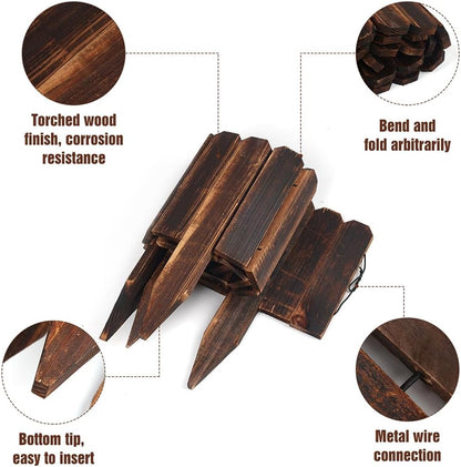 2 Pack Garden Wooden Fence Anti-Corrosive Outdoor Landscape Edging Flexible Decorative Border with a Pair of Gloves for Garden Yard Flower Tree Fence - 7.9'' H x 47'' L